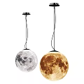 Moon Shaped Spherical Pendant Lights with White and Gold Decorative Design