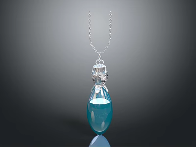 Elegant Blue Teardrop Pendant Necklace With Silver Setting And Delicate Chain 3d model