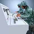 Men In Military Uniform Operating Control Panels In Control Room 3d model