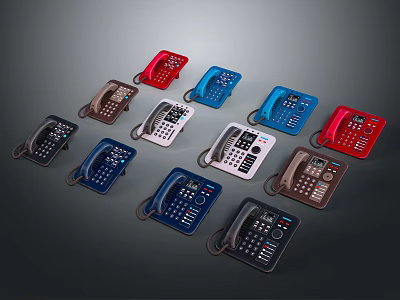 Electronic Appliances Various Colored Landline Telephones With Classic Designs On 3d model