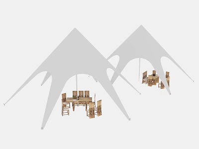 White Canopy Tent Structures With Outdoor Dining Tables And Chairs Arrangement 3d model