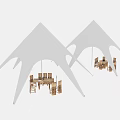 White Canopy Tent Structures With Outdoor Dining Tables And Chairs Arrangement