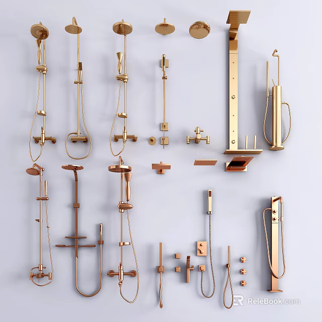 Modern Gold Shower Head System Components Including Handheld And Fixed Parts 3d model