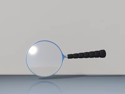 Practical Magnifying Glass With Blue Frame And Black Handle On Light Surface 3d model
