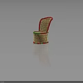 Stylish Woven Rattan Chair With Red Trim And Green Decorative Accents