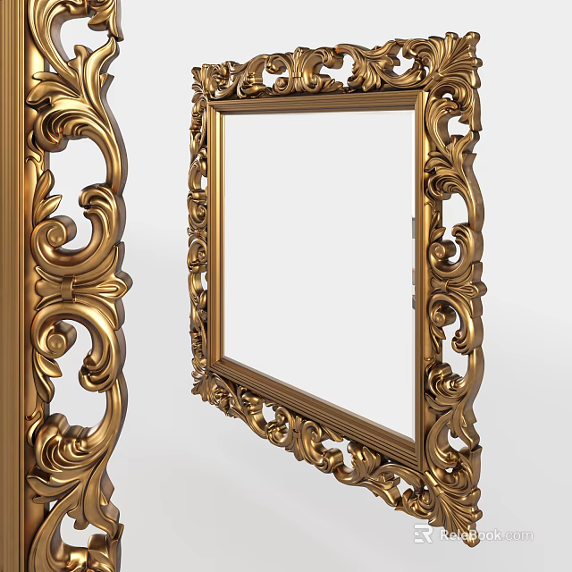 Vintage Ornate Golden Mirror With Intricate Carved Frame For Decorative Use 3d model 