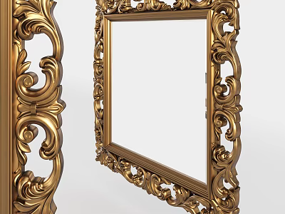 Vintage Ornate Golden Mirror With Intricate Carved Frame For Decorative Use 3d model