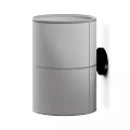 Cylindrical Wall Lamp With Beige Fabric Lampshade Gray Trim And Black Round Base