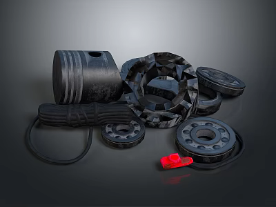 Black Fitness Equipment Collection With Dumbbells Weight Plates Resistance Bands And Red Grip Strengthener 3d model