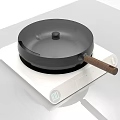 Black Frying Pan with Wooden Handle on White Stove Featuring Digital Display Kitchen Cookware