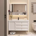 Modern White Bathroom Vanity Cabinet with Backlit Mirror Storage Drawers and Toiletries