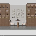Solid Wood Chinese Style Display Shelves with Calligraphy Paintings Tea Sets and Tables Chairs