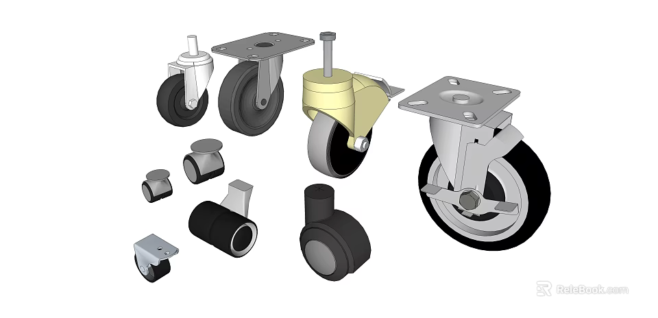 Various Types Of Caster Wheels With Brackets For Industrial Furniture Applications 3d model 