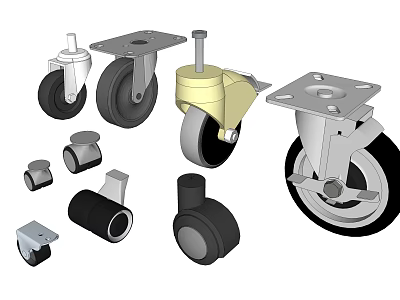 Various Types Of Caster Wheels With Brackets For Industrial Furniture Applications 3d model