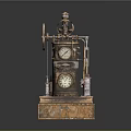 Vintage Steampunk Mechanical Device With Brass Gears Clocks And Rustic Base