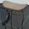 Brown Wooden Stool With Woven Seat On Black Glossy Floor Simple Design