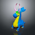 3D Cartoon Dragon Game Character With Blue Body Yellow Belly And Pink Horns