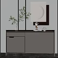 Modern Entryway Cabinet Sideboard with Wooden Top Decorative Mirror and Green Plant