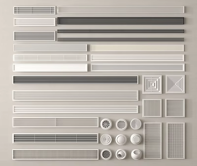 Air Conditioner Vents With Various Designs Including Grilles And Round Shapes For Home Use 3d model