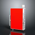 Sleek Red Computer Device with Silver Frame and Cylindrical Top Component Design