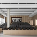 Large Conference Room Featuring Stepped Seating Wooden Walls Landscape Painting And Large Windows