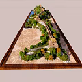 Great Wall Themed Sculpture Model With Mountain Trees And Water On Wooden Base