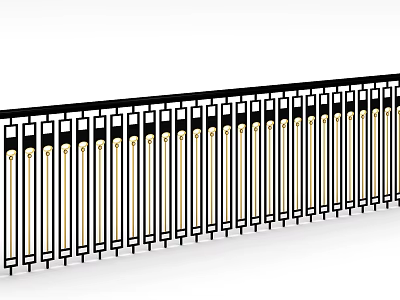 Modern Decorative Fence Design Featuring Black Frame Gold Accents And Vertical Bars 3d model