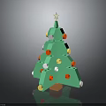 Festive Green Christmas Tree With Colorful Decorative Balls Star On Top And Wooden Base