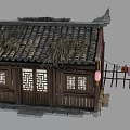Ancient Chinese Building With Traditional Thatched Roof Wooden Structure Red Lanterns And Fence