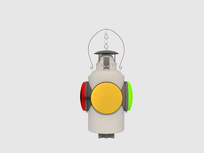 White Tri Color Signal Lantern Featuring Red Yellow Green Circular Panels And Top Hanging Hook 3d model