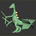Green Fantasy Creature With Spiked Tail Slender Limbs And 3D Rendered Model 3d model