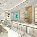 Elegant Modern Jewelry Store Interior With White Gold Display Counters And Glass Shelves