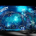 Blue Themed Wedding Stage Setup With Flower Decorations Arched Structures And GW Initials 3d model