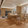 Modern Living and Dining Room Interior With Wooden Elements Sofa Coffee Table And Rug