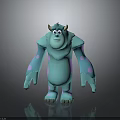 Cute Turquoise Cartoon Creature Character With Pink Spots Horns And Big Eyes Standing