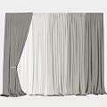 Elegant Textured Gray and White Layered Curtains with Tieback in Modern Interior