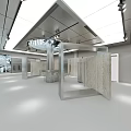 Modern Clothing Store Interior Design With Round Ceiling Metal Column And Stone Texture Fitting Rooms 3d model