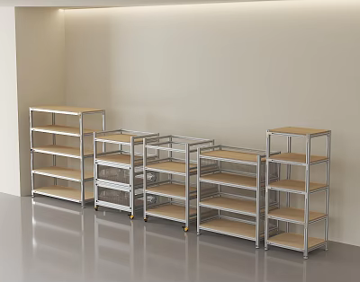Modern Metal Frame Multi Tier Shelving Units With Wooden Shelves For Storage And 3d model