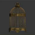 Golden Birdcage Decorative Ornament Set Featuring Intricate Carvings And Decorative Base
