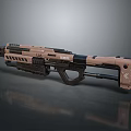 Futuristic Sci Fi Weapon with Tan Black Mechanical Structure Barrel and Grip