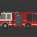 Red and White Fire Truck With Ladder Blue Emergency Lights Doors and Wheels