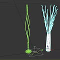 Modern Floor Lamp with Twisted White and Black Pole and White Vase with Dried Branches