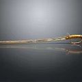 Antique Golden Sword With Curved Blade Decorative Hilt And Reflection On Dark Surface