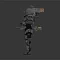 Detailed Futuristic Mechanical Armor Character Holding Weapon With Back Equipment Gear
