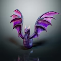 Purple Dragon Figurine With Pink Purple Gradient Wings And Horns On Dark Background