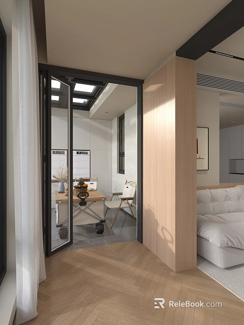 Home Balcony Design With Skylight Wooden Elements Table Chairs And Natural Light 3d model 