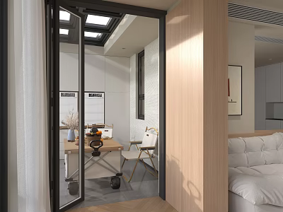 Home Balcony Design With Skylight Wooden Elements Table Chairs And Natural Light 3d model