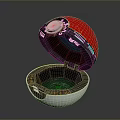 Open Red and Silver Spherical Device with Black Internal Structure and Circular Top Component 3d model