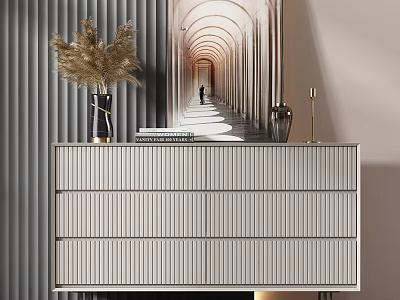 Modern Entryway Console Table With Dried Pampas Grass Vase Books And Decor Pieces 3d model