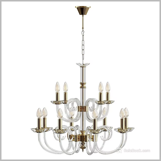 Elegant Crystal Chandelier with Gold Metal Frame and Candle Shaped Bulbs Multiple Arms Design 3d model 